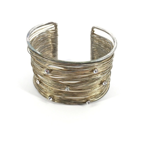 Handmade Metal Wire Wrist Cuff Bracelet Artist Designed Gold Tone Minimalist - Picture 1 of 6